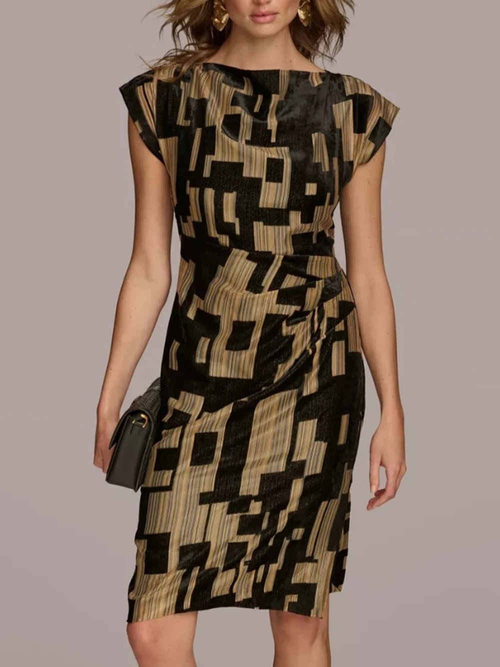 Donna Karan New York velvet printed extended shoulder party mini dress size 14